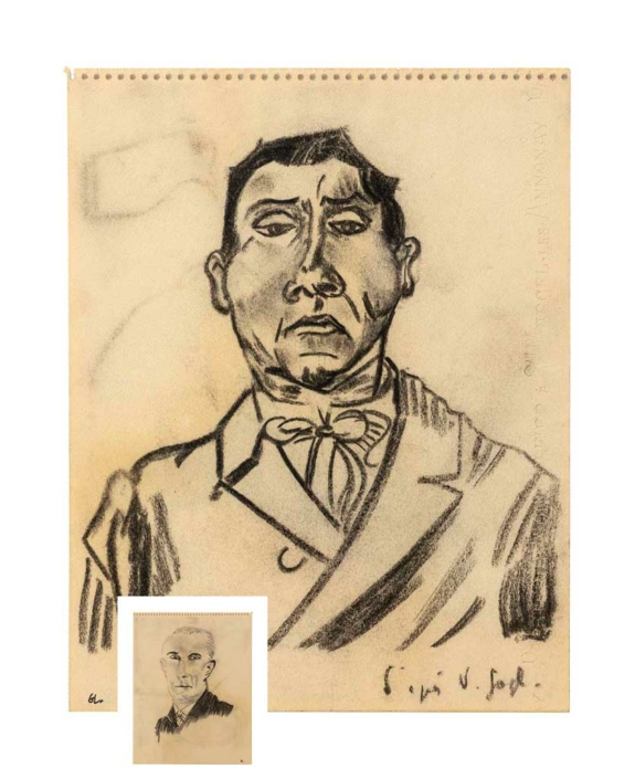 Guy-de-Lussigny-Portrait-d’homme-‘-d’après-Van-Gogh-‘-1956-Fusain-sur-papier