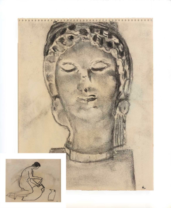 Guy-de-Lussigny-Tête-antique-1956-Fusain-sur-papier